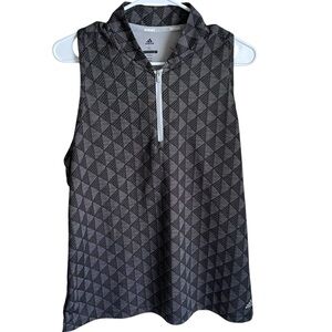 Adidas Golf Sleeveless Racerback Quarter Zip Polo White Gray Geometric XL